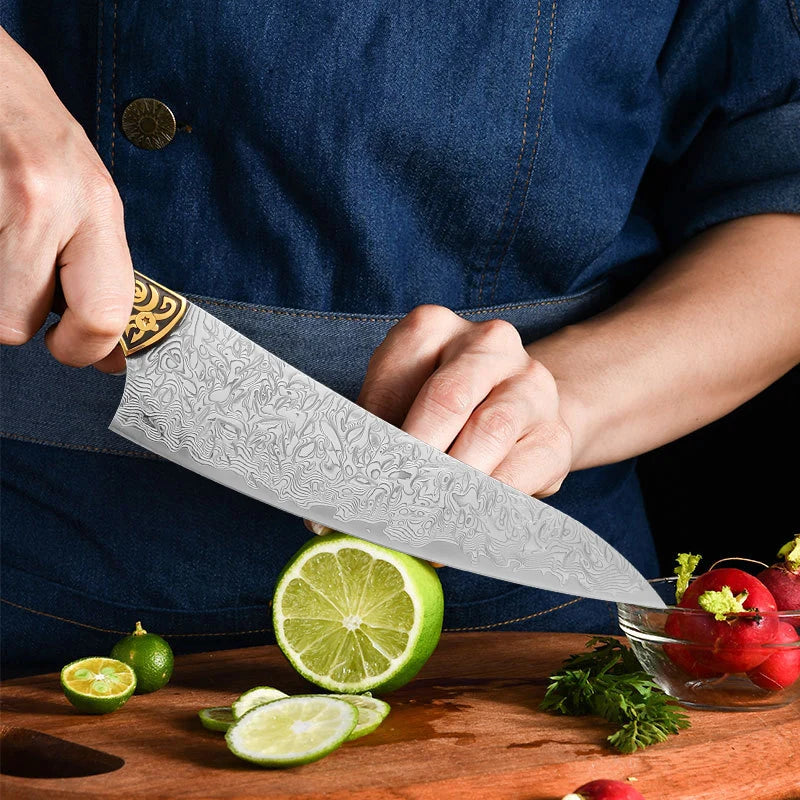 Damascus Steel Chef Knife – Wood Handle & Gift Box | InLeung Damascus Chef Knife Axl