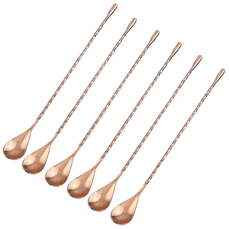 Stainless Steel Cocktail Stirring Spoon – Spiral Teardrop Bar Tool Cocktail Bar Spoon Axl 6PCS Rose gold