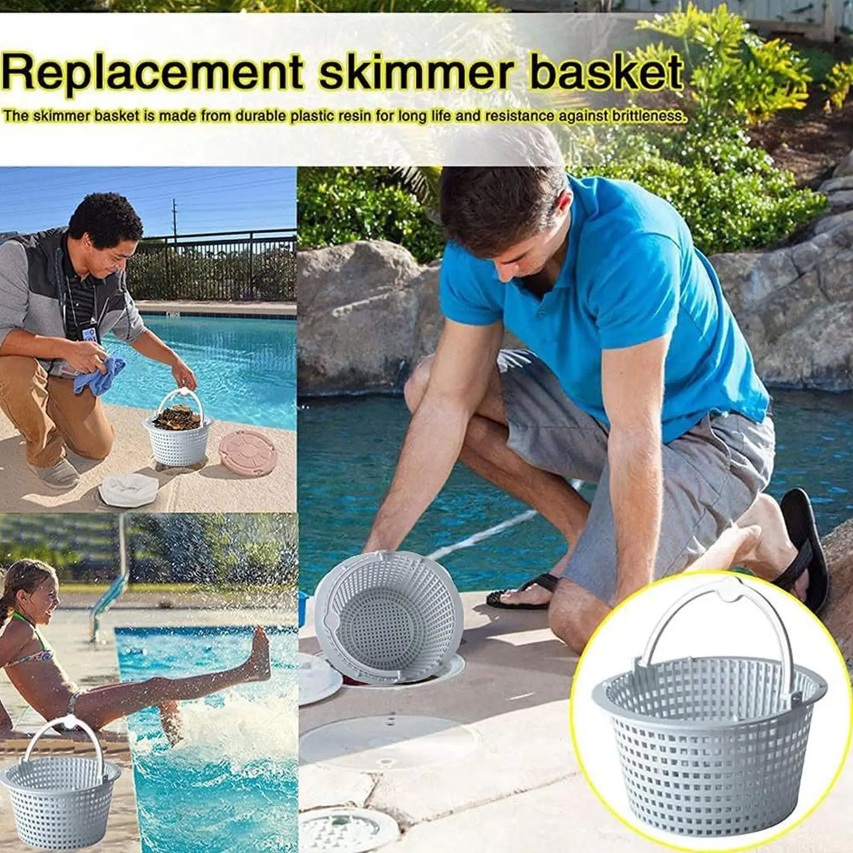 Pool Skimmer Basket with Handle – Anti-Clog Pool Strainer Pool Skimmer Basket Axl