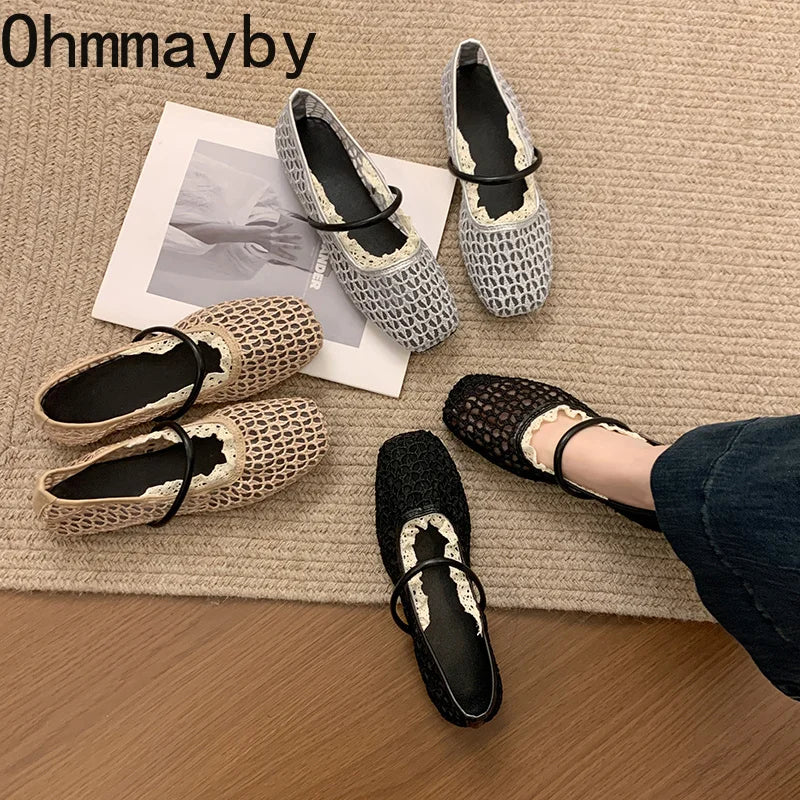 Women's Mesh Mary Jane Ballet Flats – Buckle Strap, Breathable Women's Ballet Flats Axl