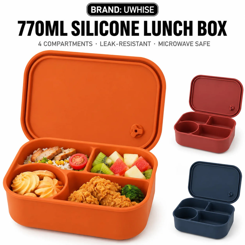 Uwhise 770ml Silicone Bento Box | 4-Compartment Lunch Container Silicone Bento Box Axl