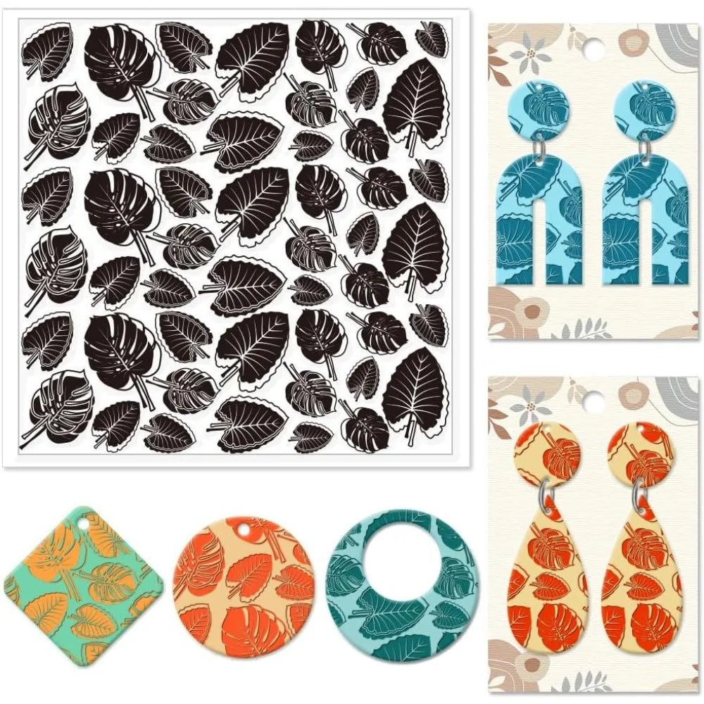 Tropical Leaves Polymer Clay Texture Stamp Sheet 14×14cm Clay Texture Stamp Axl AECH04-19554