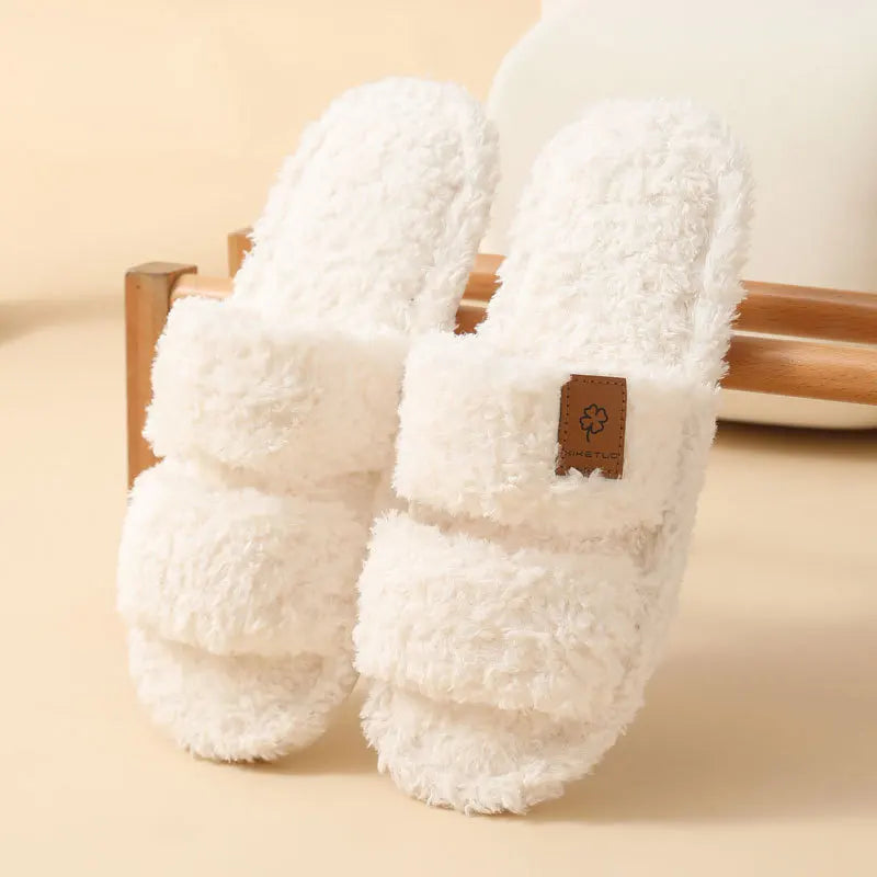 Women's Fluffy Open Toe Slippers – Plush Non-Slip Indoor Slides Plush Indoor Slippers Axl beige 44-45