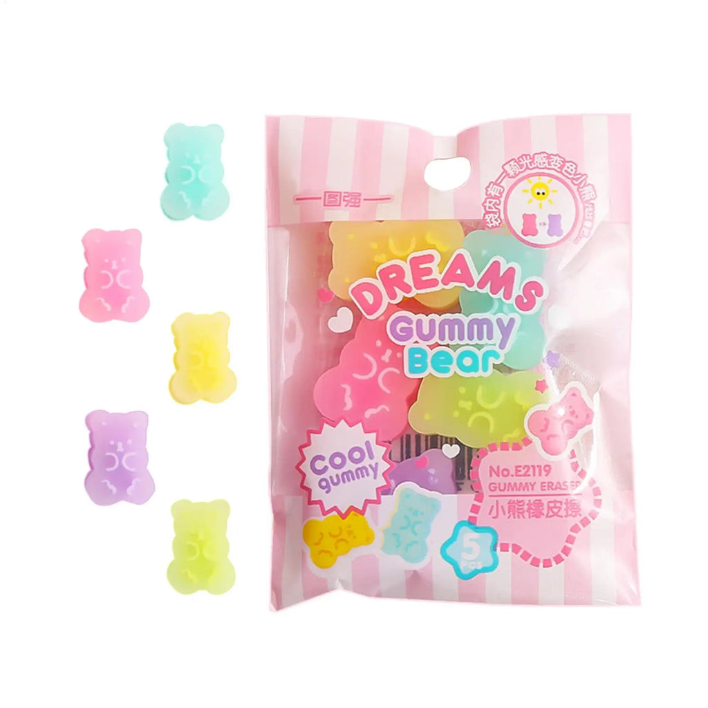 5-Pack Cute Bear Rubber Erasers for Kids – Jelly Color Fun Novelty Erasers Axl