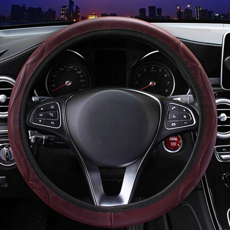 Universal Leather Steering Wheel Cover – Anti-Slip 38cm Steering Wheel Cover Axl