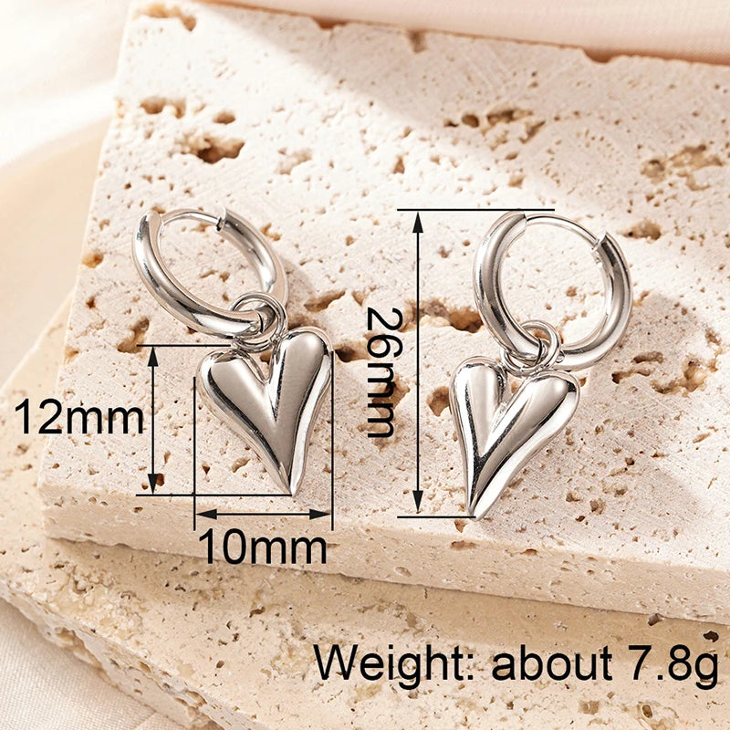 Huitan Heart Drop Earrings – Stainless Steel Women's Jewelry Drop Earrings Axl