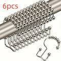 Rustproof Stainless Steel Double Shower Curtain Hooks – 5 Ball Ring Shower Curtain Hooks Axl 6pcs silver