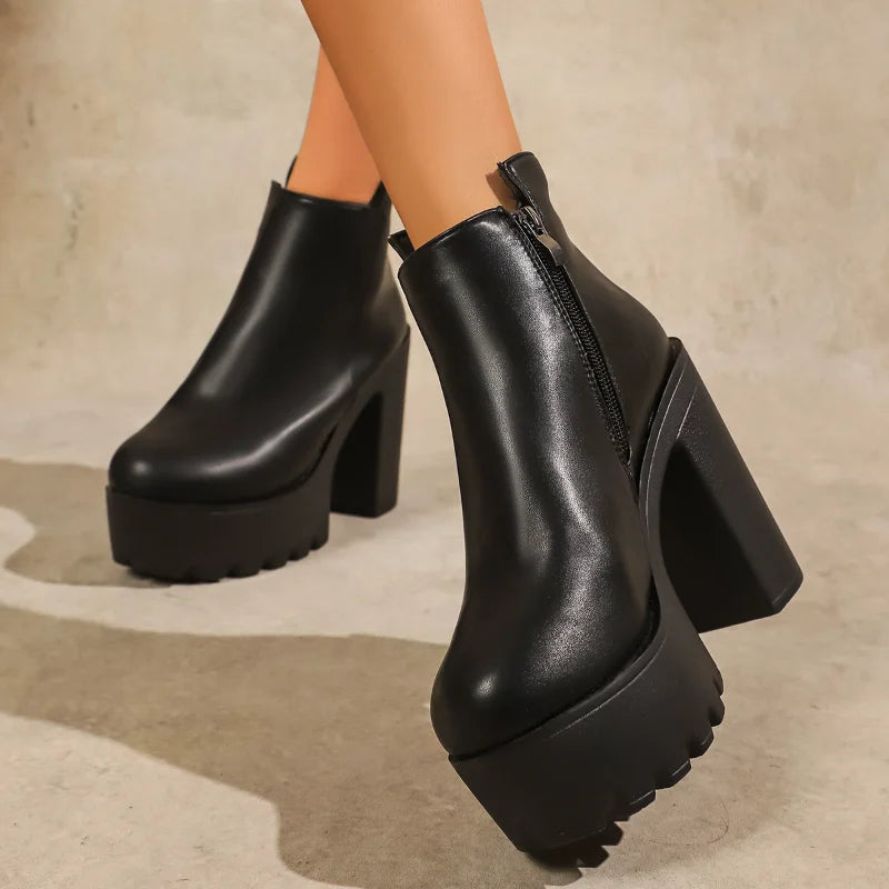 UXST Women's Platform Ankle Boots – Super High Square Heel Platform Ankle Boots Axl