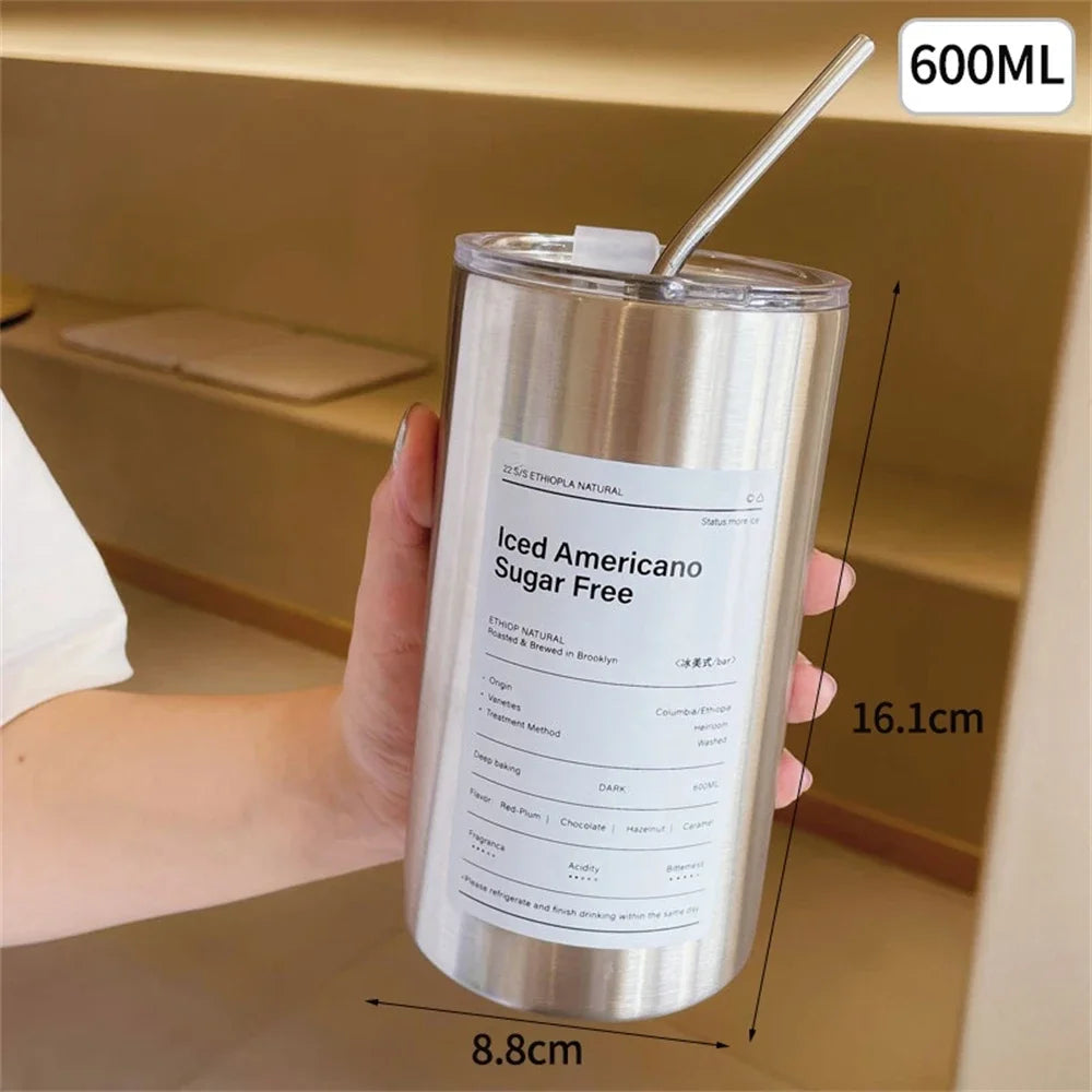 600ml Insulated Stainless Steel Coffee Cup with Straw – BPA Free Insulated Travel Tumbler Axl 600ml white