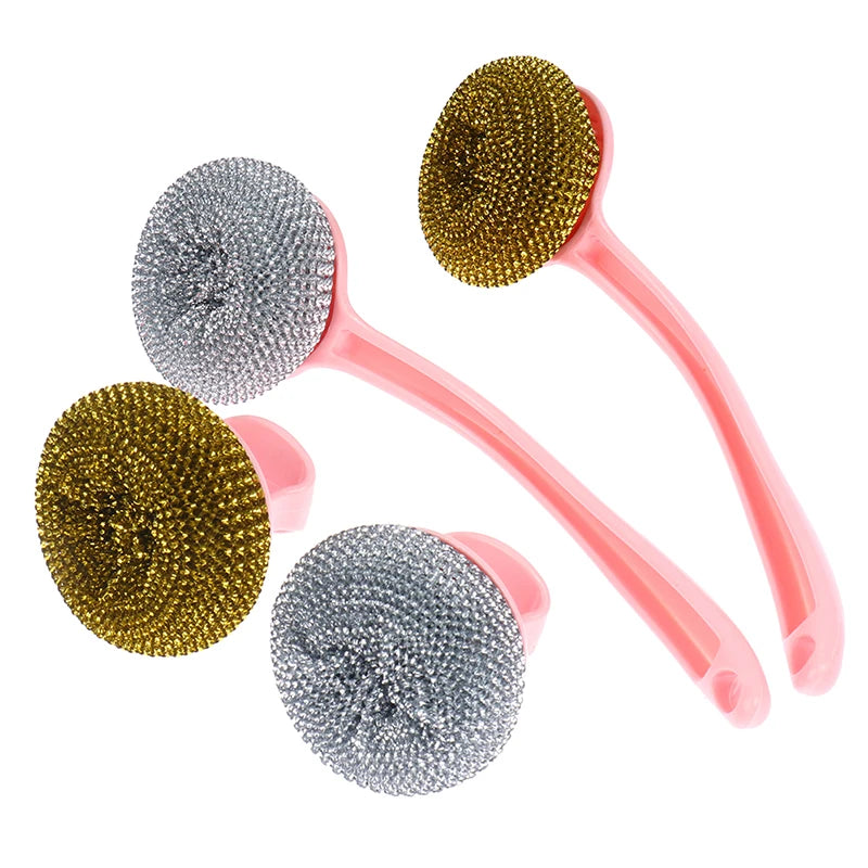 Stainless Steel Wire Ball Brush Long Handle | Kitchen Scrubber Kitchen Cleaning Brush Axl