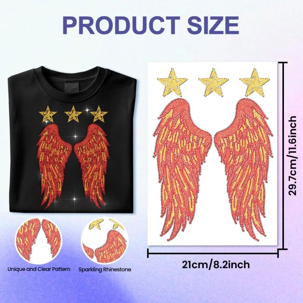 Glass Rhinestone Iron-On Appliqué – Star & Wing Patch 29.7x21cm Iron-On Rhinestone Patch Axl