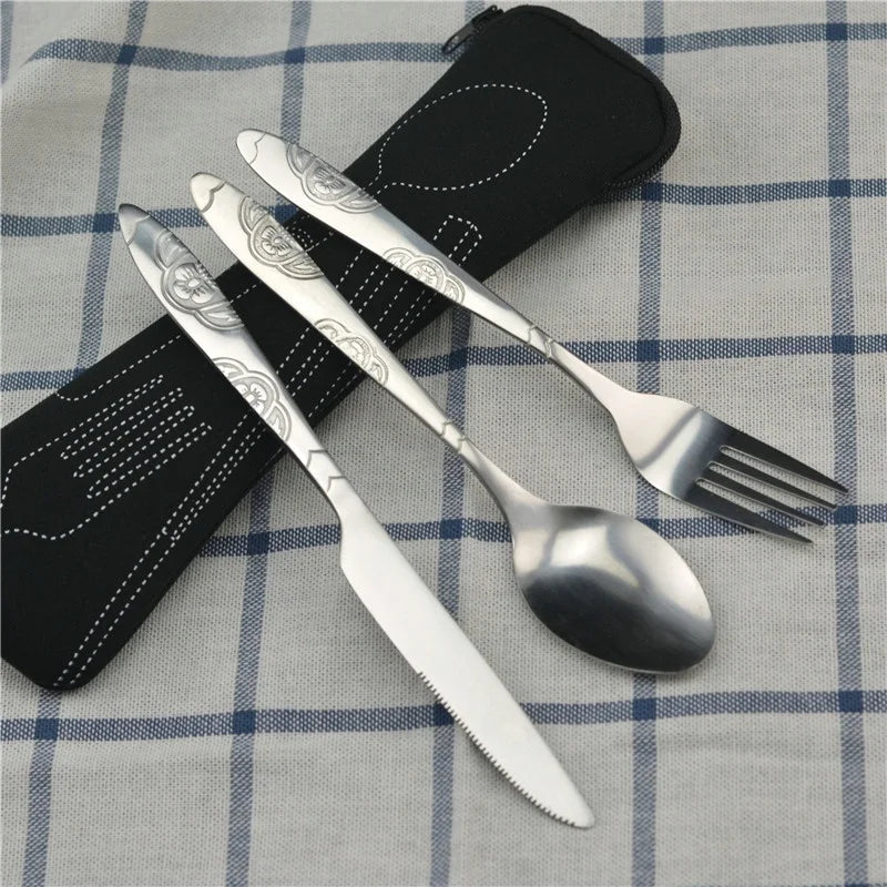 Stainless Steel Travel Cutlery Set with Zipper Pouch – 3 Pc Travel Cutlery Set Axl 1