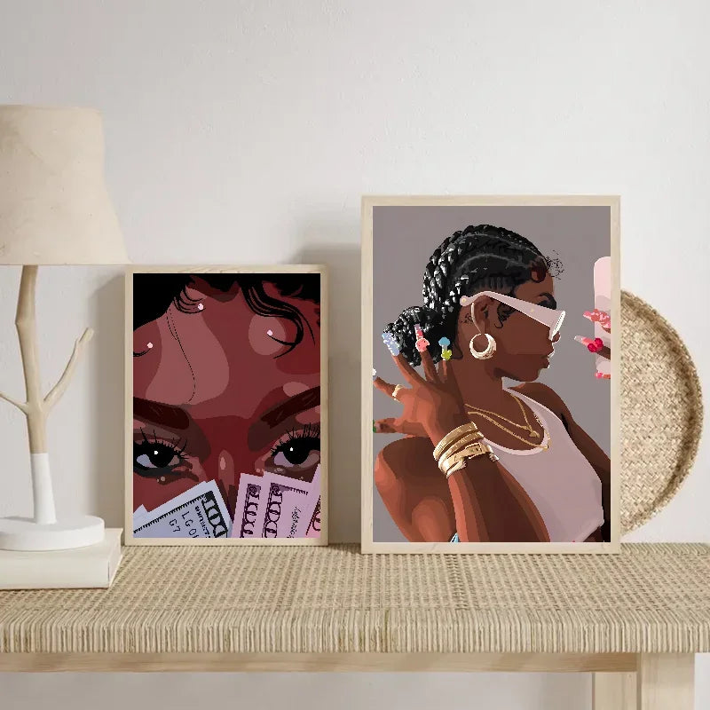 Hip Hop Black Girl Gold Jewelry Wall Poster | Self-Adhesive Wall Art Poster Axl