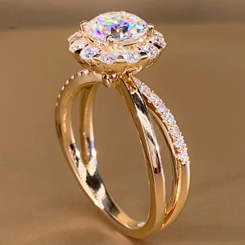 Huitan Gold Wedding Ring Women – CZ Crystal Pave Band Wedding Band Ring Axl