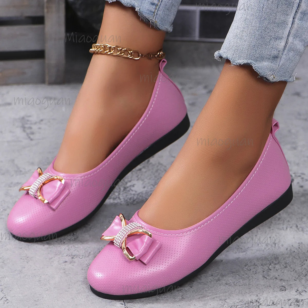Women's Bow Flat Loafers – Elegant Slip-On Dress Shoes Women's Flat Loafers Axl