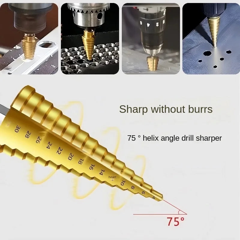 HSS Titanium Step Drill Bit 4-20mm & 4-32mm Cone Hole Cutter Step Drill Bit Axl