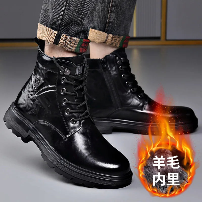 Men's Genuine Leather Ankle Boots – Warm Wool-Lined Lace-Up Men's Ankle Boots Axl