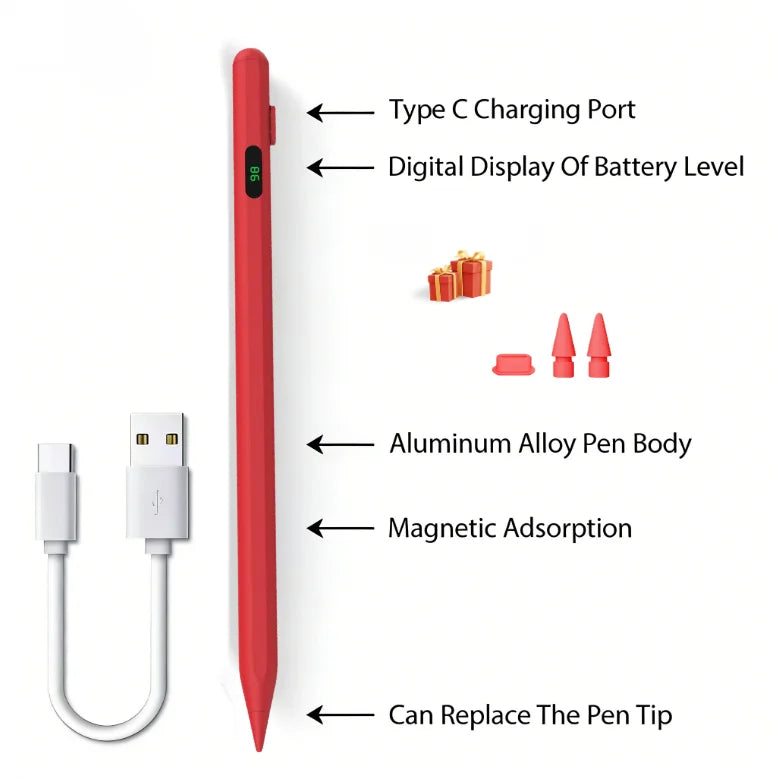 iPad Stylus Pen – LED Power, Palm Rejection, Tilt 2018–2025 iPad Stylus Pen Axl ZP9-AS-red-NEW
