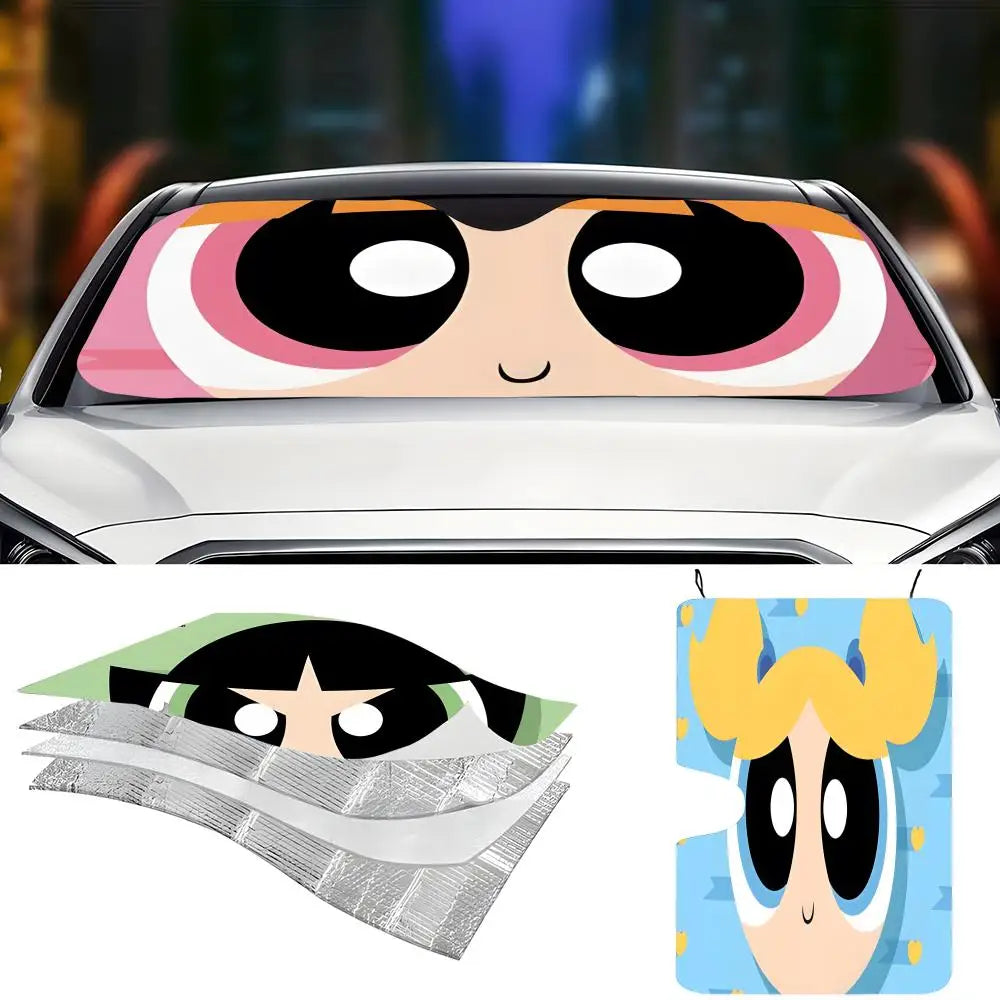 Powerpuff Girls Car Windshield Sunshade – Foldable Sun Visor Car Windshield Sunshade Axl