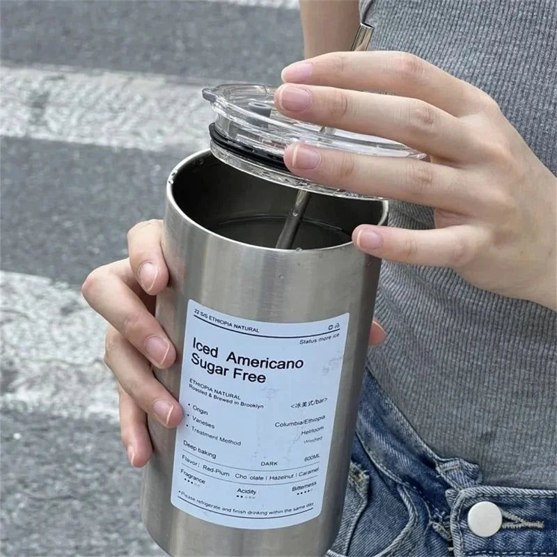 600ml Insulated Stainless Steel Coffee Cup with Straw – BPA Free Insulated Travel Tumbler Axl