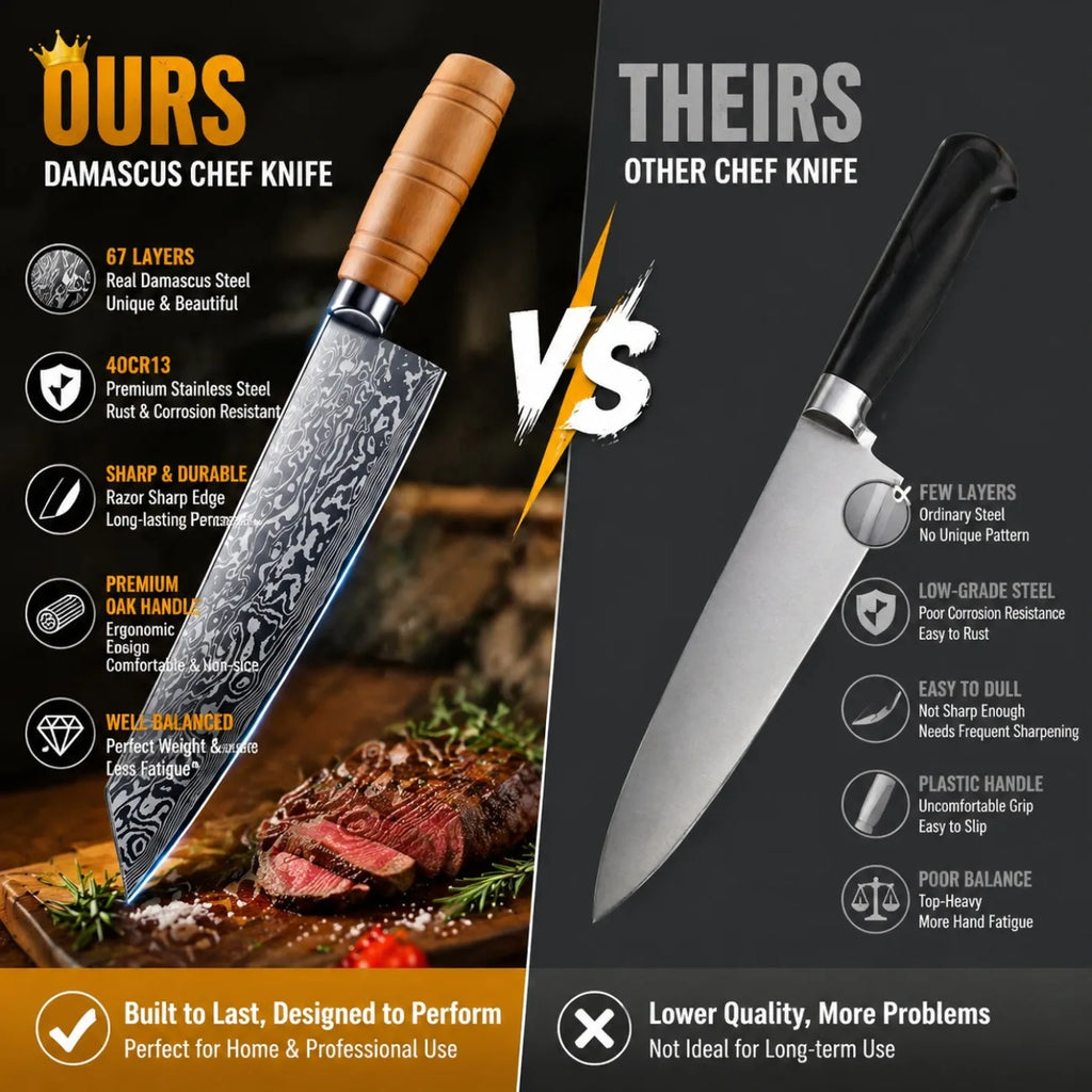 COOKCRAZE Japanese Chef's Knife – Damascus Steel & Oak Handle Chef's Knife Axl