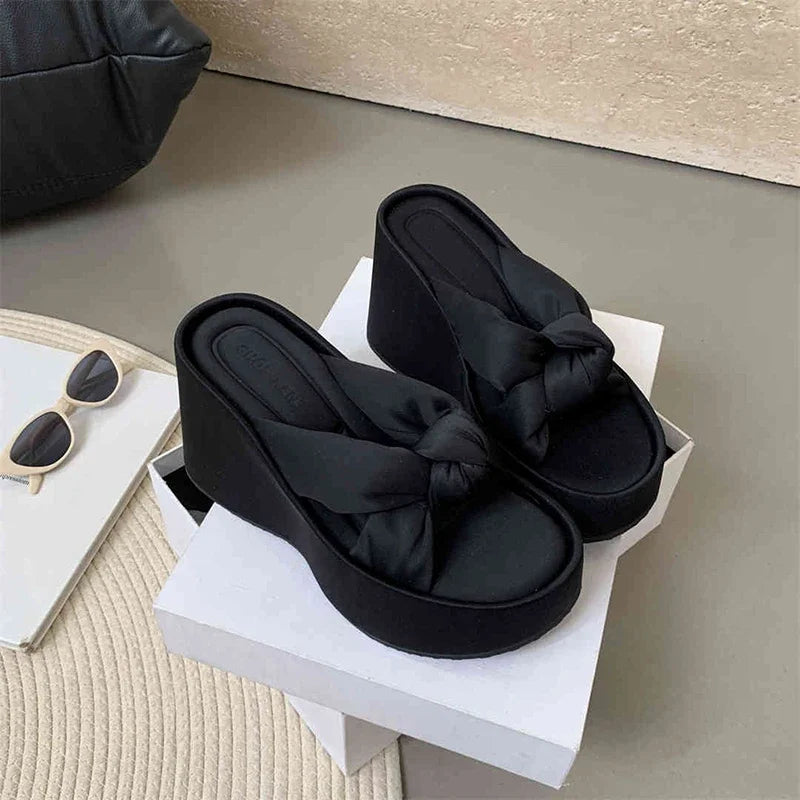 Women's Wedge Platform Slides – Summer Beach Sandals Wedge Platform Slides Axl black 39