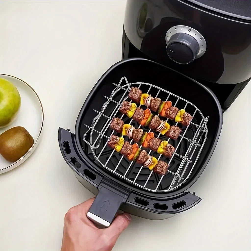 7.87" Air Fryer Square Grill Rack with 4 BBQ Skewers Air Fryer Accessories Axl