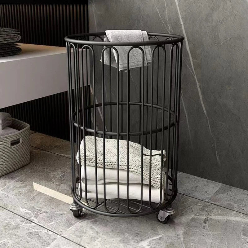 Nordic Iron Laundry Basket with Wheels – Large Capacity Storage Laundry Basket Axl Black-circular