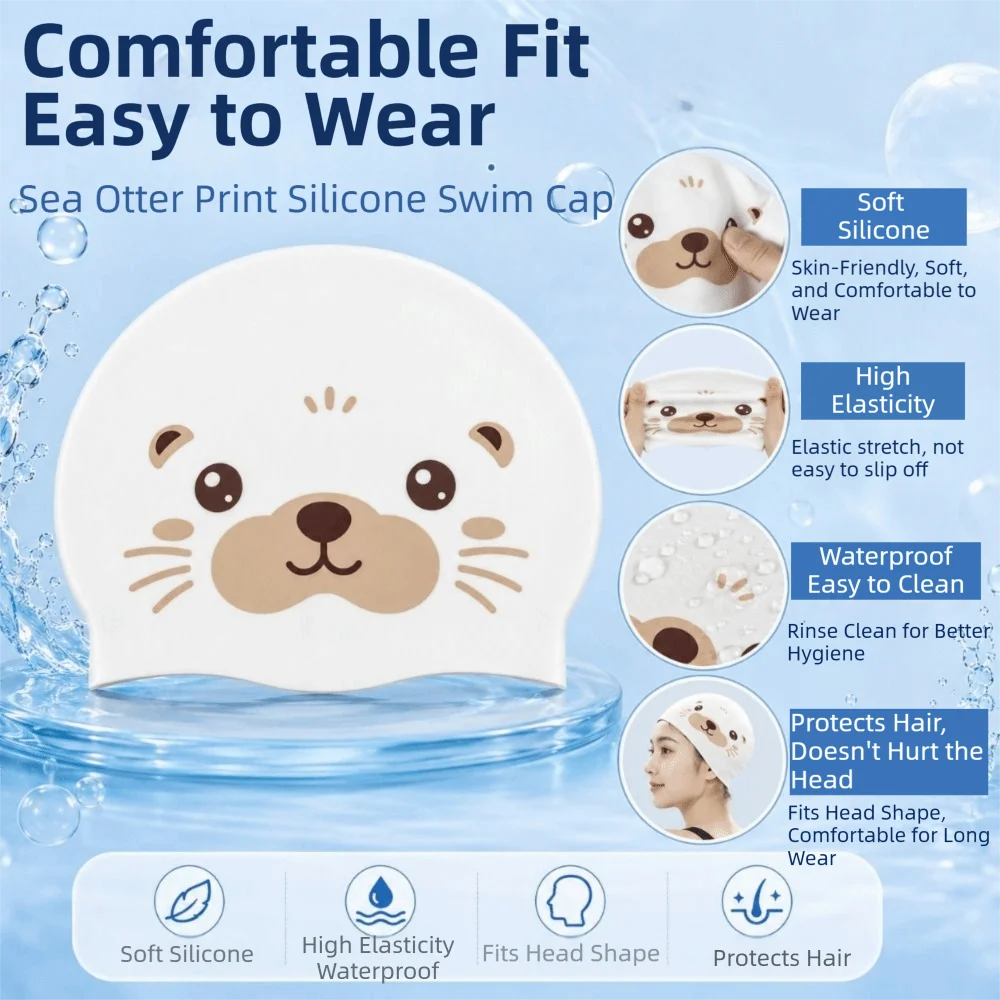 Sea Otter Silicone Swim Cap – Funny Bathing Hat for Adults Silicone Swim Cap Axl