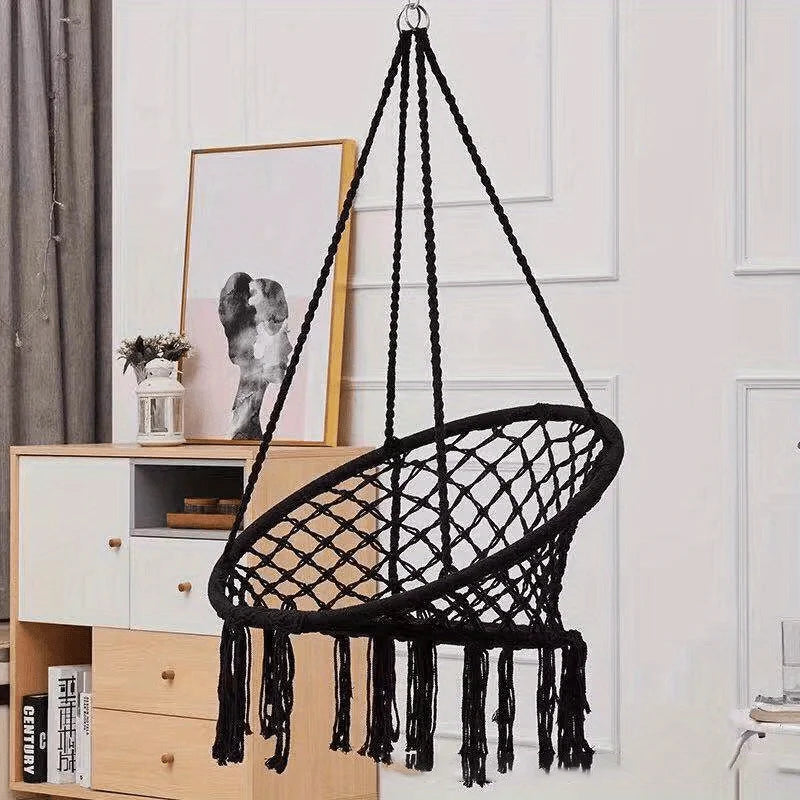 Rope Swing Hanging Chair – Polyester & Nylon | Bedroom & Patio Hanging Swing Chair Axl black