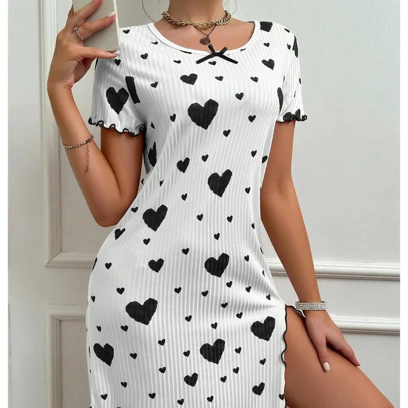 Women's Printed Nightgown Dress – Soft Knit Summer Sleepwear Nightgown Dress Axl