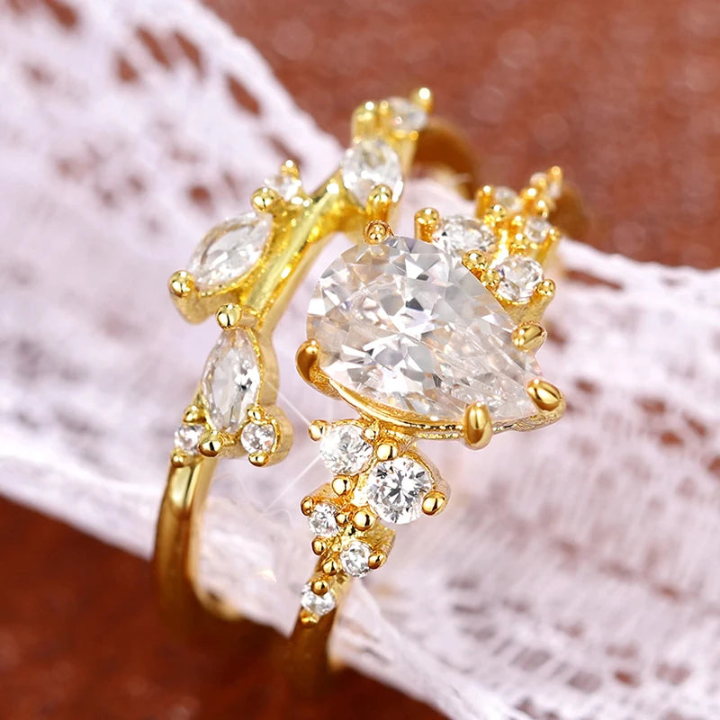 Huitan Bridal Ring Set – Waterdrop Cubic Zirconia | 2-Pc Set Bridal Ring Set Axl