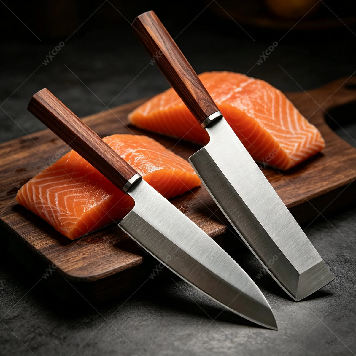 WXCOO 5Cr15 Stainless Steel Sashimi & Chef Knife – Wood Handle Kitchen Chef Knife Axl 2PCS