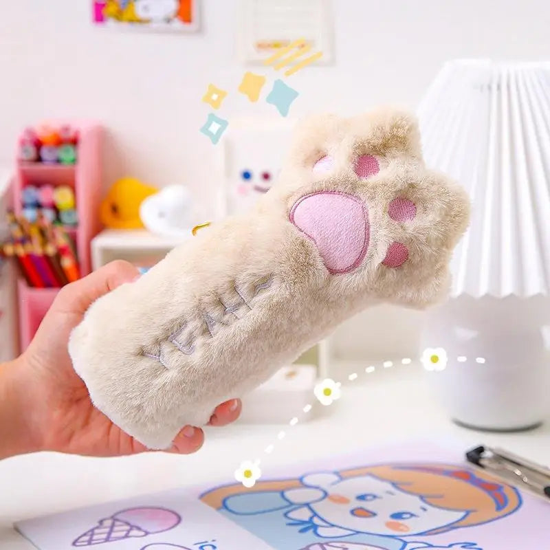 Cartoon Cat Paw Plush Pencil Case – Large Capacity Student Bag Plush Pencil Case Axl A2