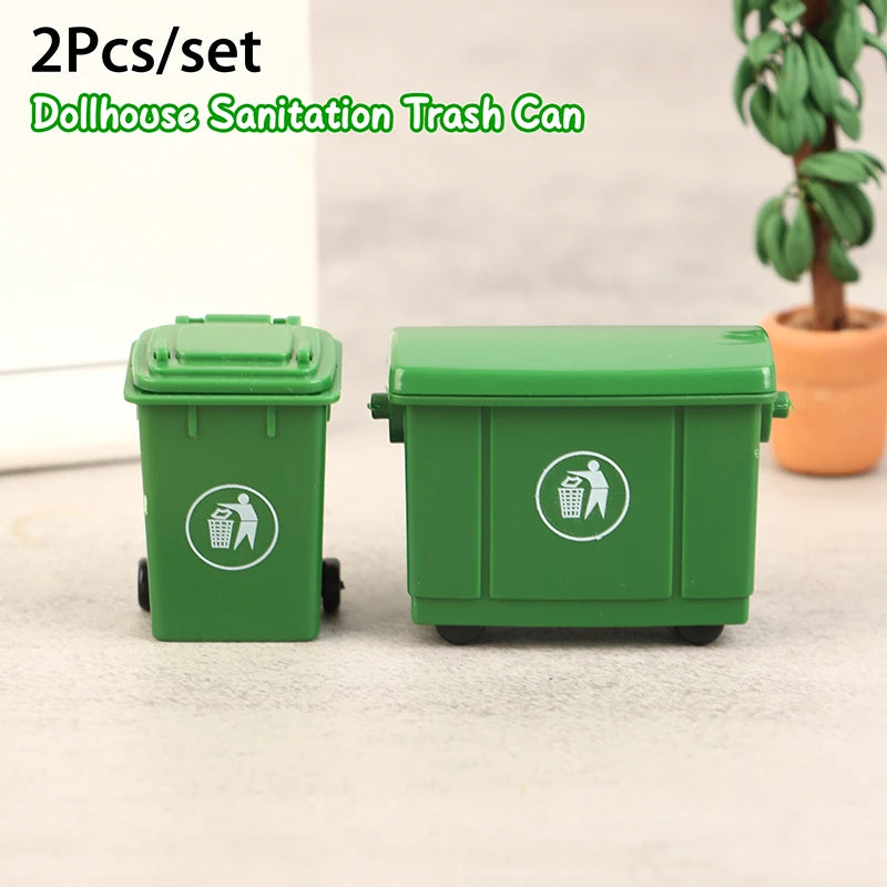 2Pcs 1:12 Dollhouse Miniature Trash Can Set – Curbside Bin Dollhouse Accessories Axl