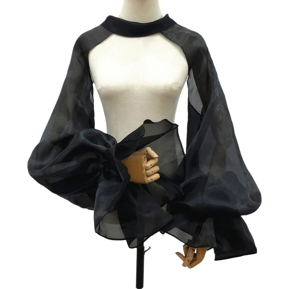 Puffy Detachable Bridal Arm Sleeves – Sheer Lantern Cape Bridal Arm Sleeves Axl Black XL