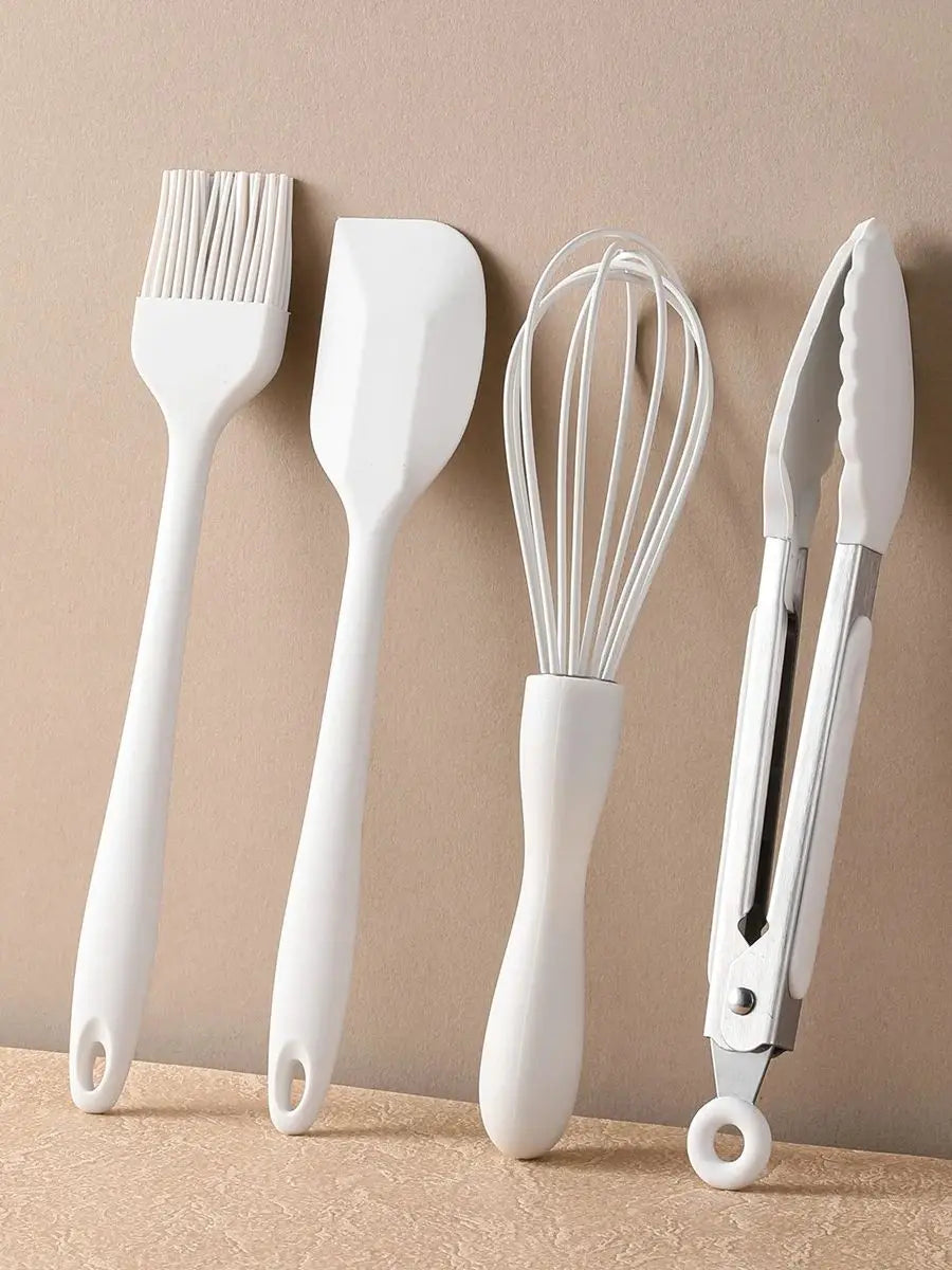 4-Piece Silicone Baking Set – Spatula, Whisk, Brush & Clip Silicone Baking Set Axl WHITE