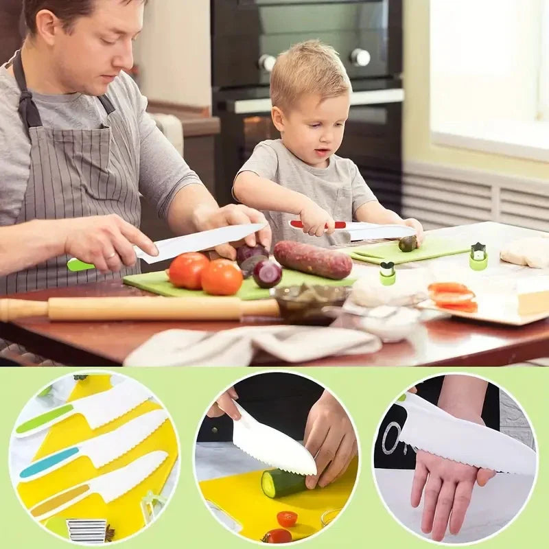 Kids Cooking Cutter Set – Safe Plastic Fruit Knife & Peeler Kids Kitchen Set Axl
