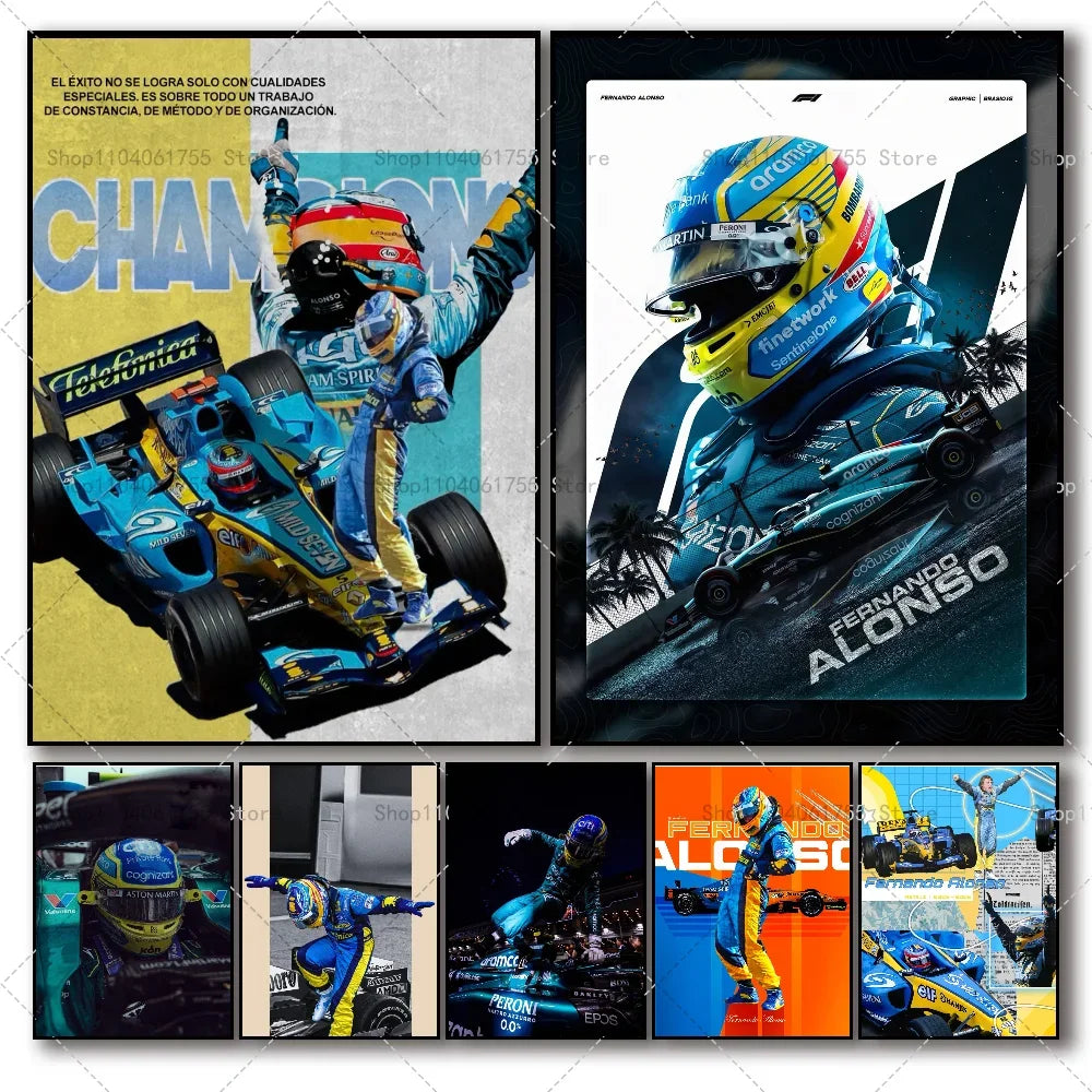 Fernando Alonso F1 Wall Poster – Self-Adhesive Waterproof Sticker Wall Art Poster Axl