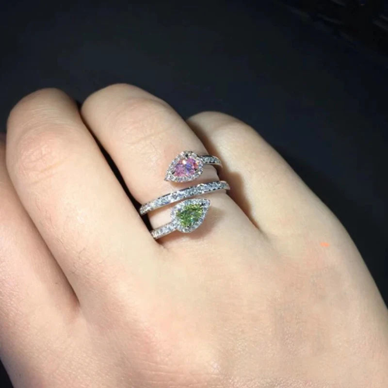 Huitan Pink & Green CZ Cross Ring for Women | Trendy CZ Fashion Ring Axl