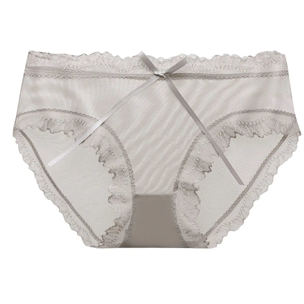 Women's Low-Rise Lace Seamless Briefs – Ice Silk Mesh Panties Seamless Lace Briefs Axl Grey 1XL 1pc