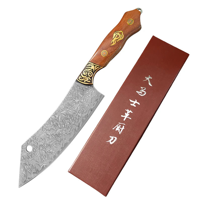Damascus Steel Chef Knife – Wood Handle & Gift Box | InLeung Damascus Chef Knife Axl Knife B