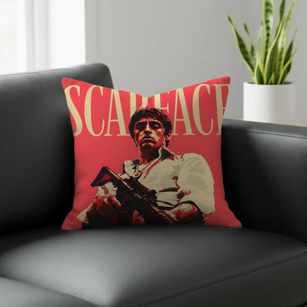 Scarface Linen Cushion Cover | Movie Print Pillowcase Set Decorative Cushion Cover Axl White8 60X60cm