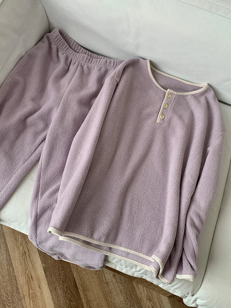 Women's Fleece Pajama Set – Plush Thermal Print Loungewear 2 Pc Fleece Pajama Set Axl DL8660 purple 1XL