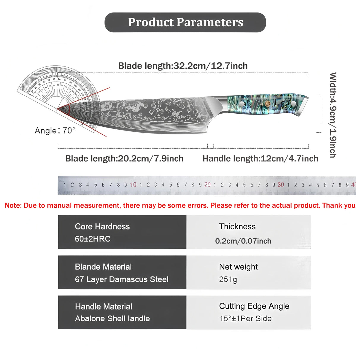 67-Layer Damascus Steel Chef Knife – Professional Kitchen Knife Damascus Chef Knife Axl