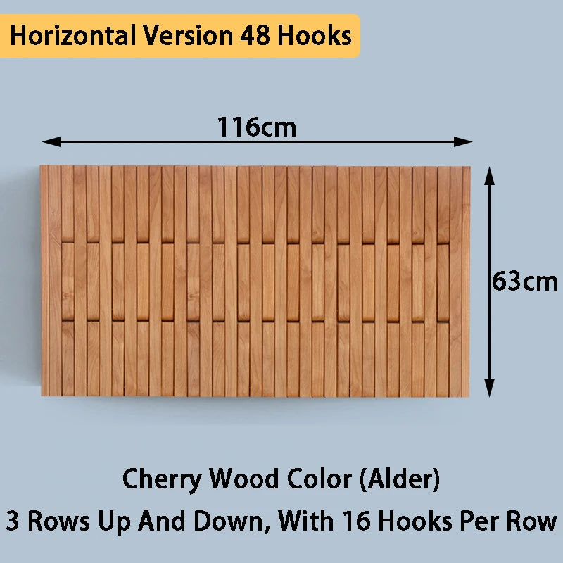 Solid Wood Wall-Mounted Coat Rack – Piano Key Hook Design Wall-Mounted Coat Rack Axl Alder 63X116CM
