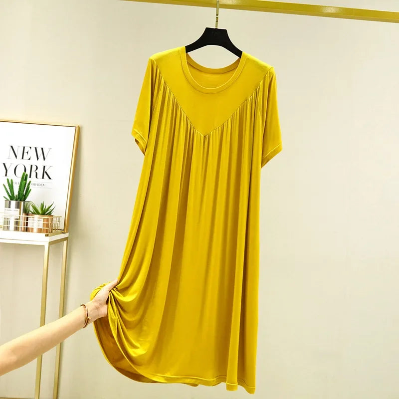 Women's Modal Nightgown – Loose Short-Sleeve Summer Night Dress Women's Nightgown Axl yellow L