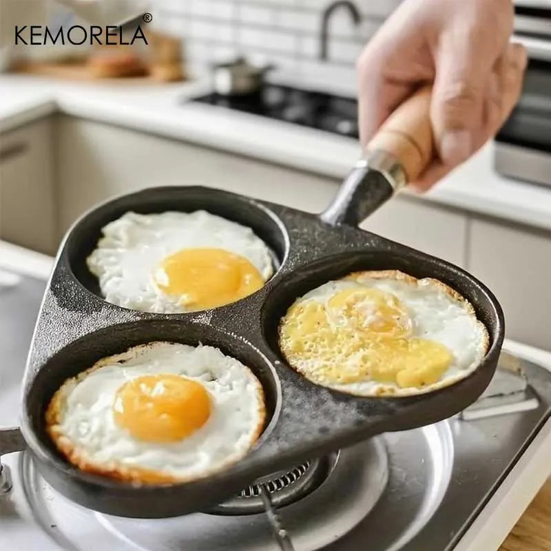 KEMORELA 3-Hole Cast Iron Omelette Pan | Uncoated Skillet Cast Iron Skillet Axl