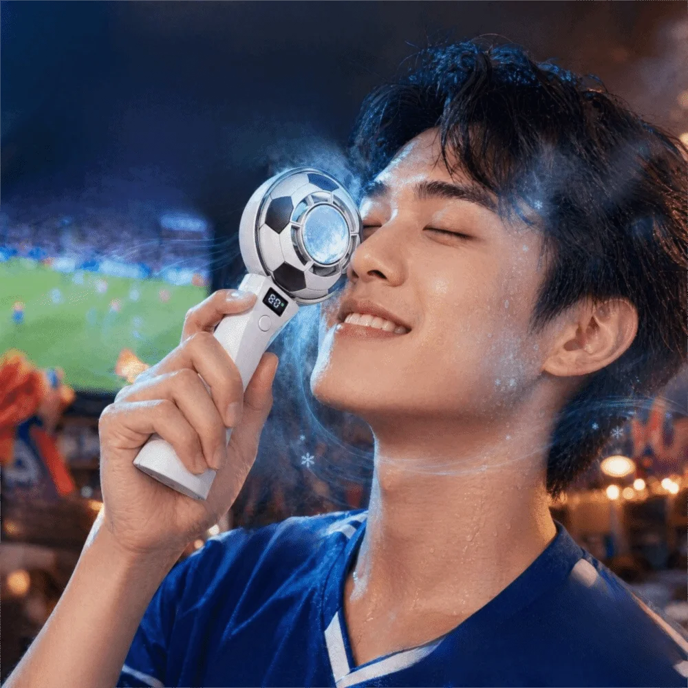 Soccer Ball Handheld Fan – Rechargeable, 5 Speeds, LED Display Handheld Electric Fan Axl