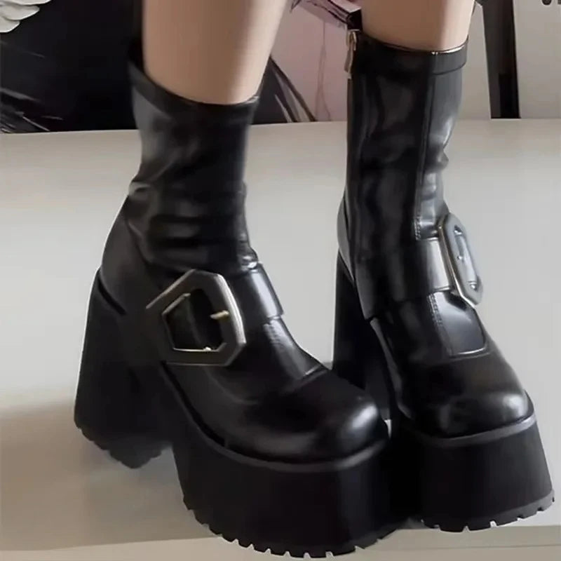 Women's Punk Platform Ankle Boots – Ultra-High Heel Buckle Platform Ankle Boots Axl black leather 35